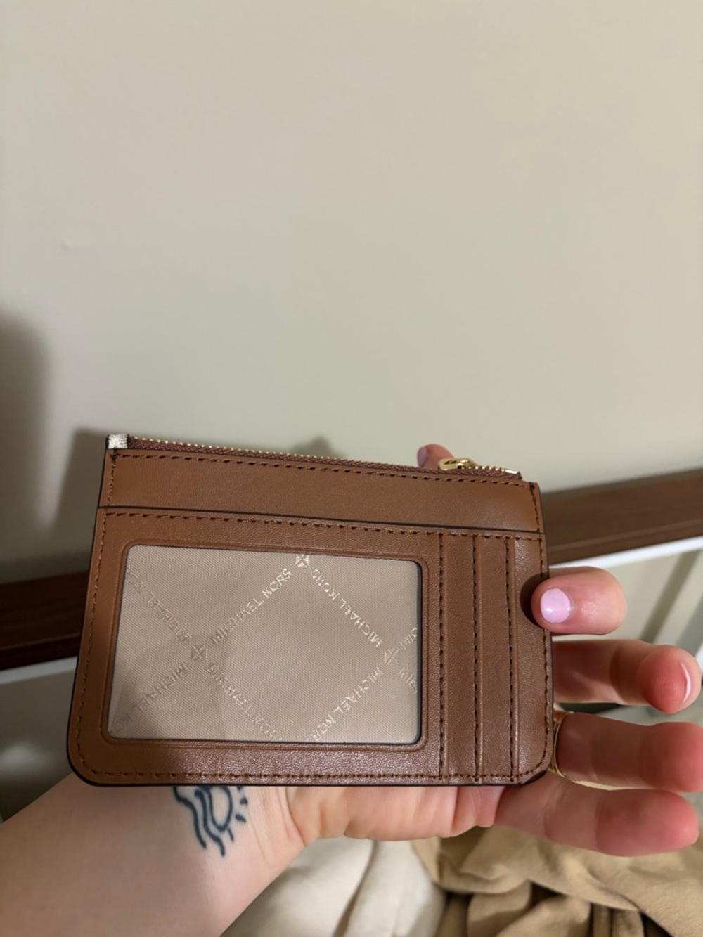 Michael Kors Cream and Brown Signature Zip Card Case - Picture 2 of 2